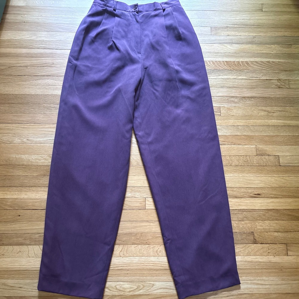 VTG Talbots 100% Silk Tapered Pants Womens 10 Trousers Purple High Rise Office